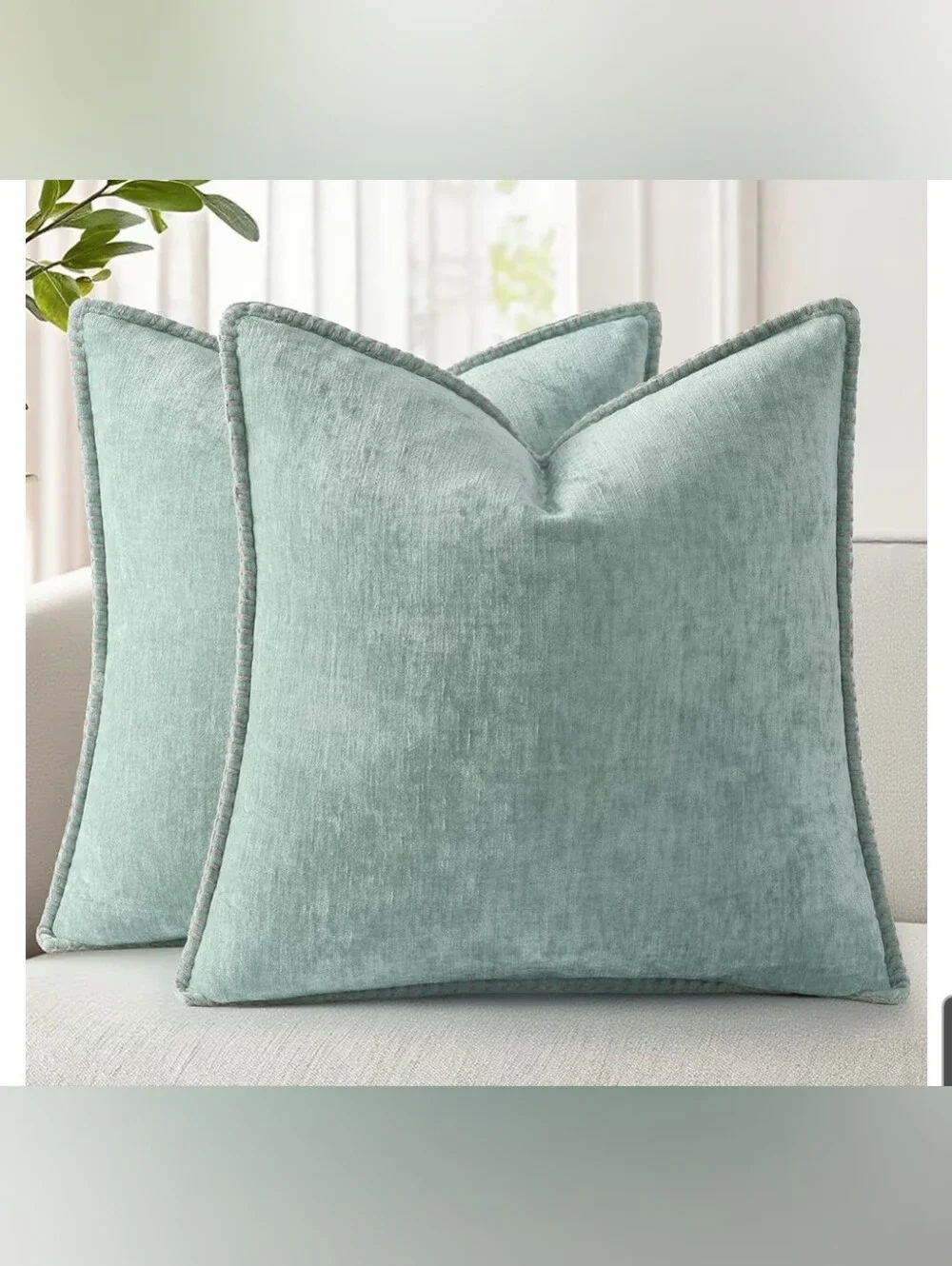 Chenille Square Throw Pillow Covers in Aqua Haze Set Of 2 Large 26x26
